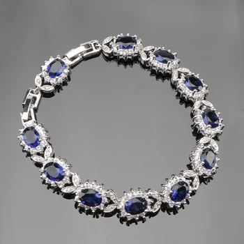 SexeMara Rotund Albastru Zirconia Albe Stânci Opal Silver Link-ul Lanț 20CM Bratara Pentru Femei Gratuit Cutie de Cadou