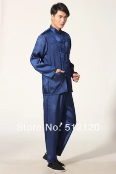 Shanghai Poveste de Primăvară Tai chi costum pentru Bărbați costum kung fu tradiția kung fu îmbrăcăminte Artă Marțială Jacheta Set de Pantaloni de culoare Albastru