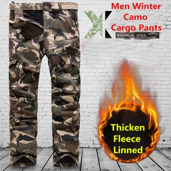 SHIFUREN Bărbați Pantaloni de Iarna de Cald Îngroșa Militare de Camuflaj Pantaloni Dublu Strat de Fleece Linned de Cauzalitate Bumbac Pantaloni Largi