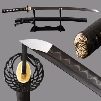 Shijian Săbii Manual Katana Real Mâner Din Piele Ascuțită Sabie De Samurai Oțel Damasc Lut Temperat Nu Hi Lamă De Cuțit Japonez