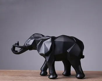 Simplu, Negru Rășină Elefant Statuie Geometrice Simple Origami Animale Sculptura Decor Acasă Meserii Cadouri