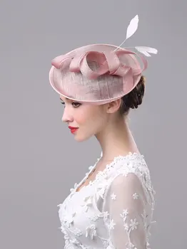 Simplu Simplu Sinamay Pene Fascinator Clip De Păr Pentru Femei, Mireasa, Nunta Arc Pălării În Stil European Sinamay Ac De Par Frizură
