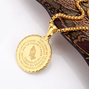 SOITIS Mâinile se Roagă Pandantiv Colier Verset din Biblie Medalie de Oameni Lanț de Bijuterii Otel Inoxidabil 316L Fratele Cadou de Culoare de Aur