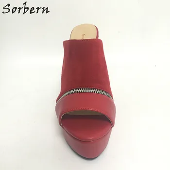Sorbern Roșu Sandale Sandale De Vara Pentru Femei Slide-Uri Pene Extrem Tocuri Inalte, Platforme Fermoarul Deschis Papuci De Femei Pantofi Casual
