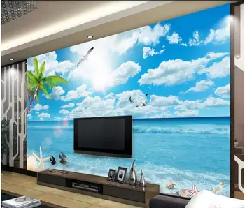 Stereoscopic 3d tapet Blue sky Beach Seaview fereastră TV fondul dormitor foto hârtie de perete 3d