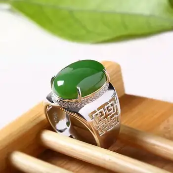 Stil chinezesc verde jad inelul 12*16mm naturale de jad vintage argint 925 inel de piatră prețioasă pentru omul de Lux silver om inel