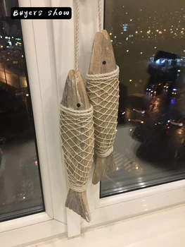 Stil mediteranean Sculptate manual din Lemn de Pește Agățat de Perete din Lemn de Pește Ornamente de Perete Sculpturi Pentru Home Decor Agățat 2 buc/set