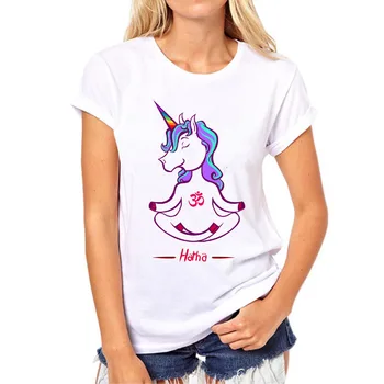 Stil nou Unicorn Print Amuzant Femei T Shirt Harajuku Doodle Scurte T-Shirt Fata Topuri de Desene animate Drăguț Unicorn Tricou 96N-8#