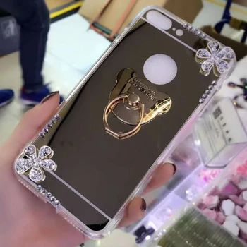 Stras Oglindă Caz de Telefon pentru Samsung Galaxy S8 Plus S7 S6 S5 S4 S3 Note 8 5 4 3 Flori de Diamant Capacul suportului coque