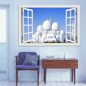 Tapet 3d pictura Murala de Perete Autocolante Masjid Islam, Musulman Autocolante de Perete de Construcție Vedere Fereastră Decor Acasă Vinil Autocolante pentru Pereti