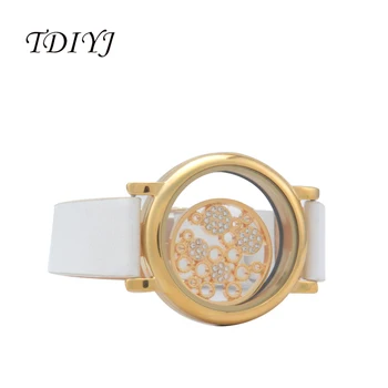TDIYJ de Lux a Crescut de Aur Magnetic Pahar Medalion Bratara cu Alb din Piele PU Watchband și 25mm Monedă pentru Ziua Îndrăgostiților 1Set