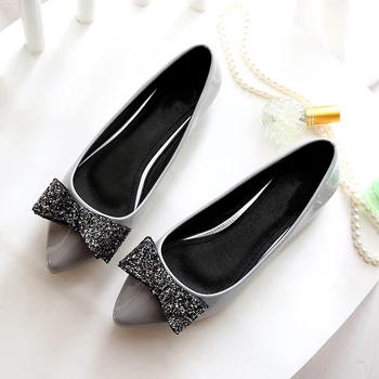 TIMETANG Femei apartamente pantofi din piele PU de moda a subliniat Toe diamant bowknot Confortabil de dimensiuni mari 33-45 Femei pantofi casual C114