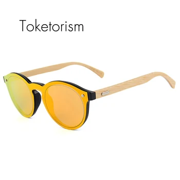 Toketorism hot nou moda de acoperire oglinda ochelari de soare rotund cadru de bambus ochelari de soare pentru bărbați și femei 913