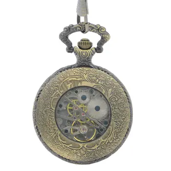 Ton Bronz Vedea Dacă Caz Model De Mână Vânt Schelet Chinese Zodiac Barbati Mecanice Ceas De Buzunar Reloj De Bolsillo