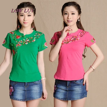 Tradițională Chineză îmbrăcăminte etnice tricou femei vintage verde roșu albastru alb negru stand de guler broderie bluza tricou/TB452