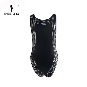 Transport gratuit Missord 2018 Sexy strâns u-gât Stras bodysuit FT4371