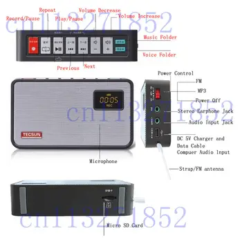 Transport gratuit TECSUN ICR-100 TF Card Mini-difuzor Recorder MP3 Player Radio FM 76-108 Cu 16G Max de Memorie TF card