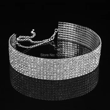TREAZY Nunta Petrecere 8 Rând Stras Lanț Cravată Colier pentru Femei Mireasa Diamante de Cristal Cravată Colier Cablu Elastic