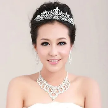 TREAZY Superbe Diamante Stras de Cristal Mireasa 3pcs Set Cravată Colier Cercei Coroana Tiara Mireasa Nunta Bal Set de Bijuterii