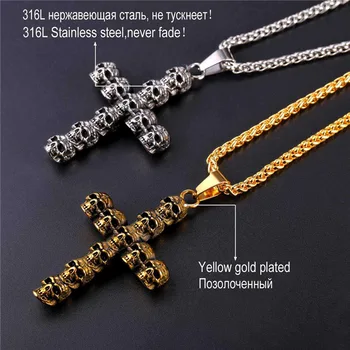 Trendy Craniu Cruce Crucifix Colier si Pandantiv din Otel Inoxidabil/Aur de Culoare Lanț Pentru Barbati Cadou Cruce Creștină Bijuterii GP2495