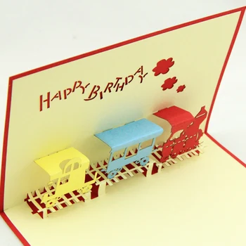 Trenul carte de ziua de naștere /3D kirigami pop-up card/ baiat tren cadou transport Gratuit