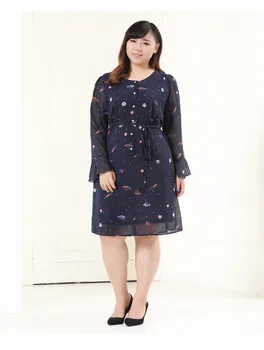 TUHAO plus dimensiune 5XL 6XL 7XL 8XL 9XL 10XL Flare sleeve femei șifon dress 2017 toamna haine de sex feminin de imprimare rochii pentru femei MS07