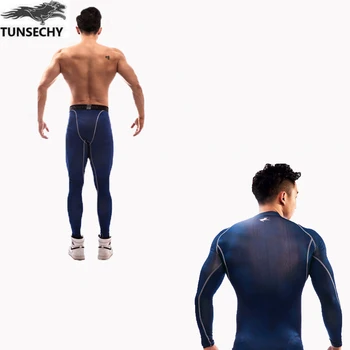 TUNSECHY Nou Rapid Uscat Compresie Trening Fitness Strâns de Funcționare Set tricou cu Pantaloni Jambiere Bărbați Sport Demix Sală de Sport