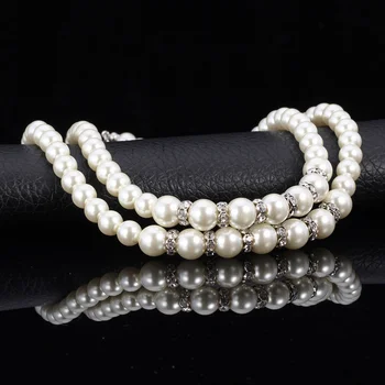 U7 Cravată Coliere pentru Femei Bijuterii de Nunta la Modă Mutil-strat de Stras Alb/ Negru Simulat Coliere de Perle N342