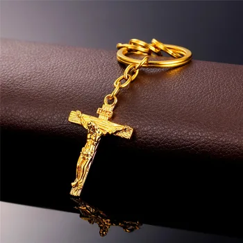 U7 Noi De Vânzare Fierbinte La Modă Cruce De Bijuterii Isus Bucată Brelocuri Titularului De Aur De Culoare Bărbați Crucifix Breloc Cadou De Crăciun K014