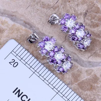 Uimitoare Violet Cubic Zirconia Albe CZ de Argint Seturi de Bijuterii Cercei Pandantiv Dimensiune Inel 6 / 7 / 8 / 9 / 10 S0149