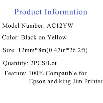 UNISTAR 2 BUC LK-4YPB SC12YW Eticheta Banda Pentru Epson Printer LW-300 LW-400 Negru pe Galben, 12MM Etichete pentru Epson Printer