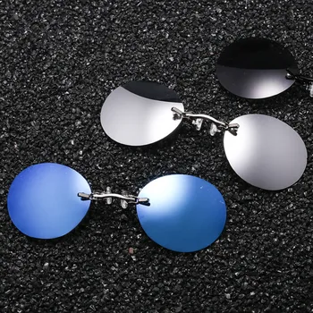 UVLAIK Mini Clip Pe Nas ochelari de Soare Barbati UV400 Vintage Rotund Ochelari de Soare Hacker Imperiul Matrix Morpheus fără ramă de ochelari de Soare