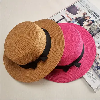 Vachiam en-gros de soare tv cu pălărie de paie pălărie luntraș fete arc Pălării de vară Pentru Femei Beach plat panama pălărie de paie chapeau femme