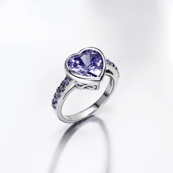 Violet zircon cristal inel Minunat în formă de inimă calitate Excelenta Frumoase bijuterii nou cadou romantic pentru deget inele