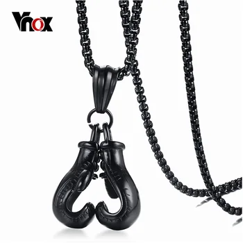 Vnox Drop-shipping Barbati Colier Negru din Oțel Inoxidabil Lanț Pereche Mănușă de Box Pandantiv Charm Rock Punk Fitness Masculin Bijuterii