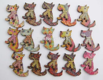 WBNSOG Multicolors 100buc Câine Animal de stil natura din lemn pictura Botoes Aleatoriu de cusut copil butoane