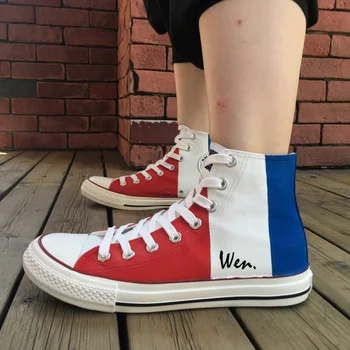Wen Pictată de Mână și Pantofi de Design Personalizat Verticale Franța Flag Panza Mare de Top Adidași Cadouri pentru Barbati Femei
