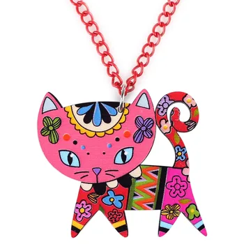 WEVENI Acrilice Pisoi Pisică Colier Pandantiv Declarație Guler Lanț Cravată Noua Moda Accesorii de Animale de Bijuterii Pentru Femei