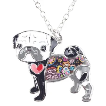 WEVENI Declarație Email de Metal Pug Colier de Câine Bulldog Pandantive Noua Moda Guler Fată Accesorii de Animale de Bijuterii Pentru Femei