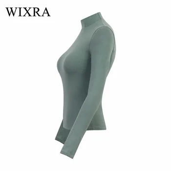 Wixra de Bază Guler Topuri Casual Tricou Femei de Moda 2018 Primavara Toamna Bumbac T-shirt cu Maneci Lungi de Sus Tees