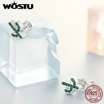 WOSTU Argint 925 Răcoritoare Verde Cactus Cristal Trendy Stud Cercei Pentru Femeile S925 Bijuterii Cadou BrinBHs BKE097
