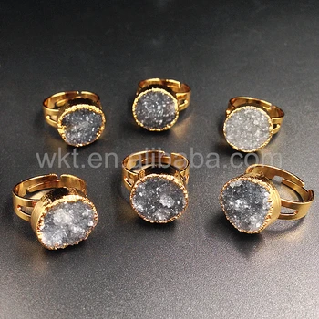 WT-R246 de Design de Moda Druzy Inel Bijuterii Cadou Naturale druzy piatră brută piatră gri inele cu aur de 24k inel inele de piatră