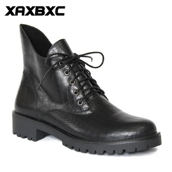 XAXBXC Stil Britanic Retro din Piele Pantofi Oxfords Black Cizme Scurte Femei Boot inferioară Toc a Subliniat Toe Handmade Casual Pantofi de damă