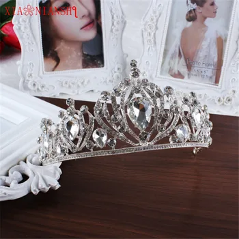 XIAONIANSHI de Lux de Nunta de Argint Diamante Concurs Diademe Hairband Mare de Cristal de Mireasă Coronițe Pentru Mirese Bijuterii de Păr Caciulita