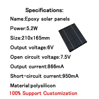 Xionel 5.2 w 6v Mini Panou Solar Module Solare Sistem Epoxidic de Celule Solare Încărcător DIY 210x165mm