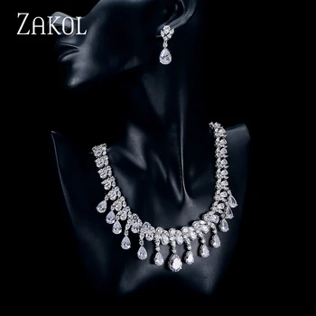 ZAKOL Superba Marquise & Rotund Cubic Zirconia Set de Bijuterii Africa de Stil Pentru domnisoara de Onoare Rochie de seară, Bijuterii FSSP067