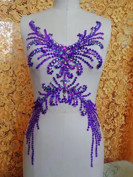 ZBROH Pure realizate manual orbitor violet coase pe Pietre aplicatiile de cristale de patch-uri 52*28cm DIY rochie accesoriu