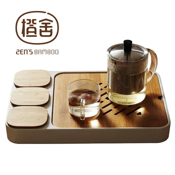 ZEN E de BAMBUS, Ceai tava Multifuncțională Kungfu Tava de Ceai Mică Masă de Ceai Tava de Servire Cu 3 Mini-Containere și capace de Bambus