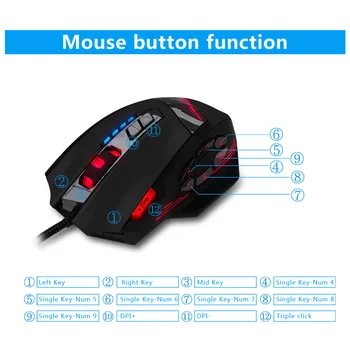 ZILOTUL C-12 Butoane Programabile cu LED Optic USB cu Fir Mouse de Gaming Mice 4000 DPI 12 Butoane de Joc Pro Gamer Soareci Pentru Laptop PC
