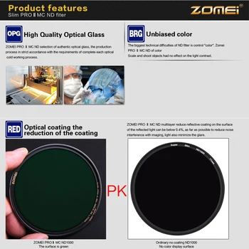 ZOMEI 62mm PRO II (PROII) Slim MC-Multi-coated Densitate Neutră ND3.0 ND1000 1000X Lentile cu Filtru 10 Stații de Sticlă Optică